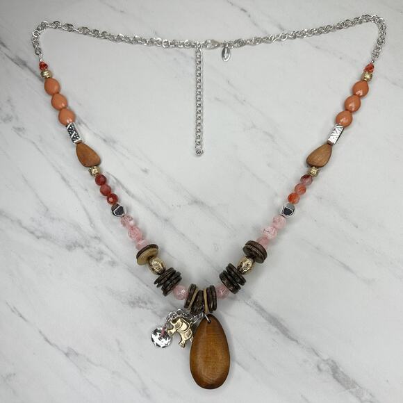 Chico's Boho Beaded Elephant Pendant Silver Necklace ✨ - Picture 8 of 14